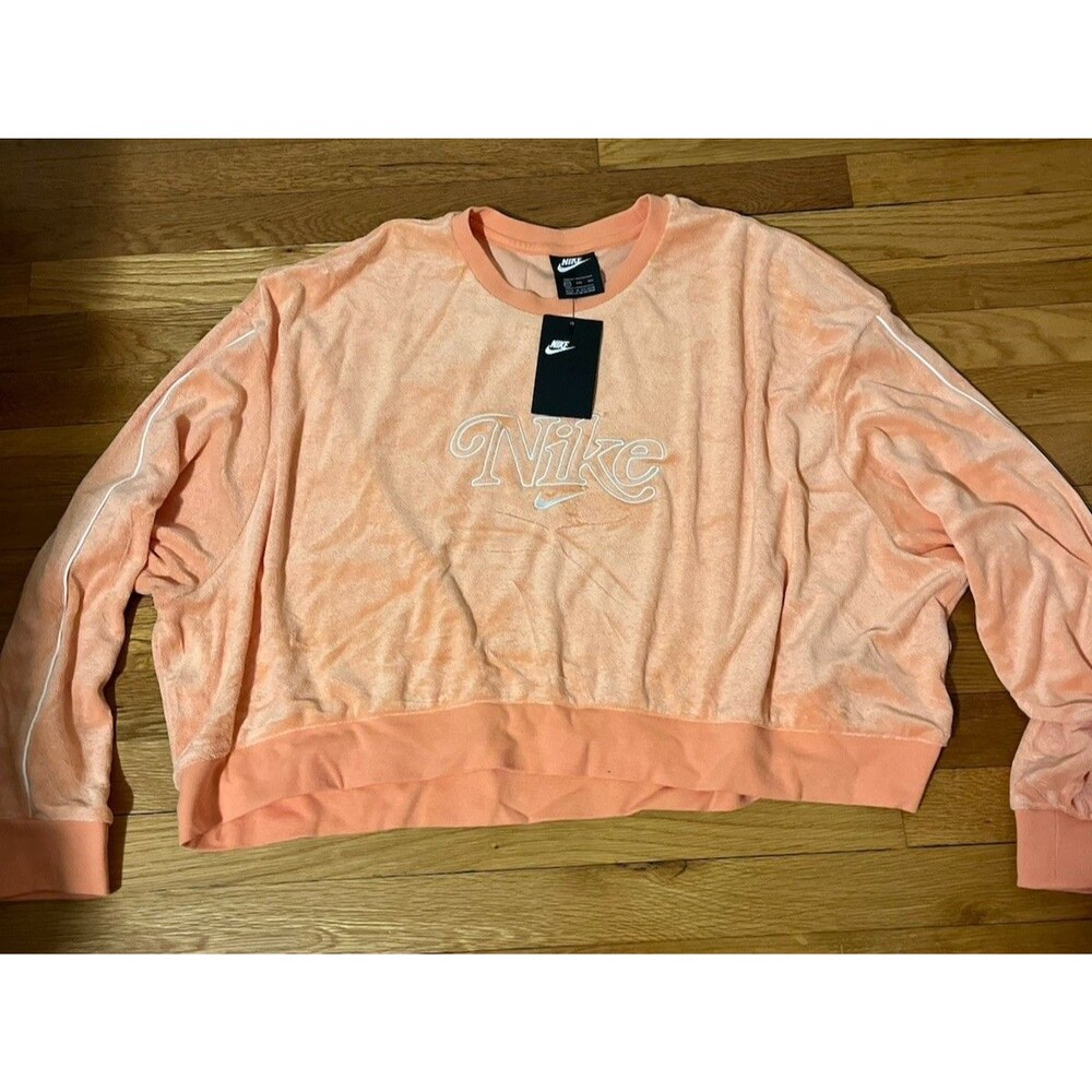 Nike Sportswear Women’s XXL Peach Terry Crewneck Pullover Crop Sweatshirt